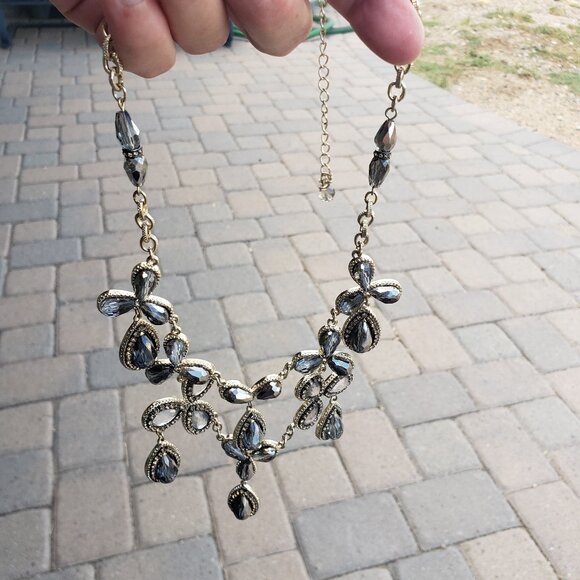 WHBM Gold Tone Statement Necklace w/Gray Stones - Picture 3 of 5